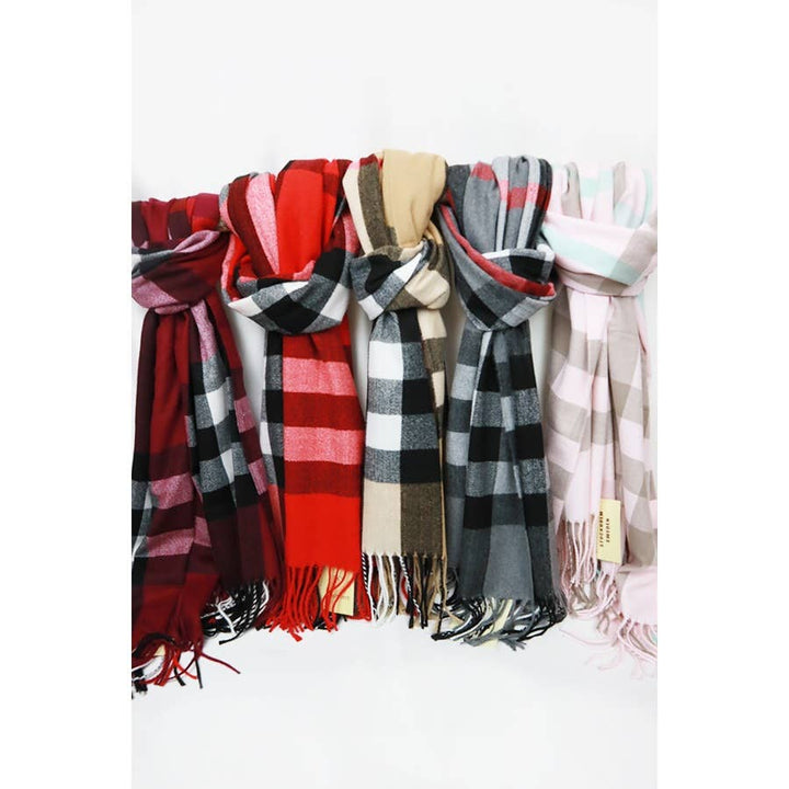Camel Wool Plaid Cashmere Scarf With Tassel
