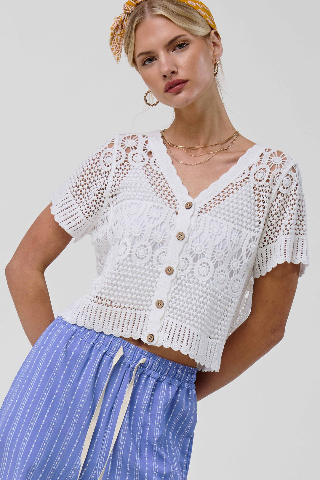 Crochet Scallop Edge Button Down Cardigan