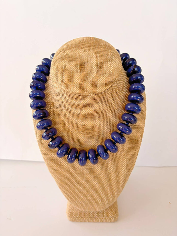 Navy Blue Beaded Necklace 