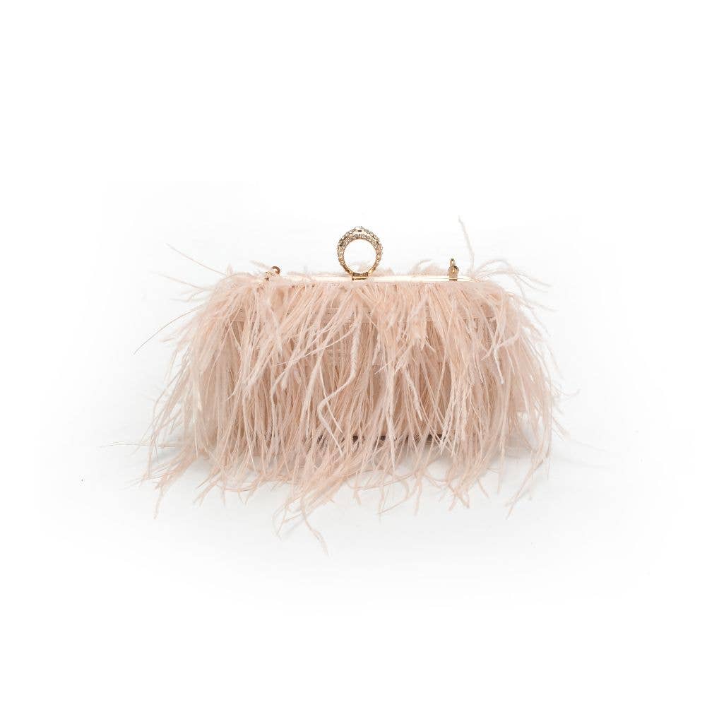 Suede Leather Bag with Feathers