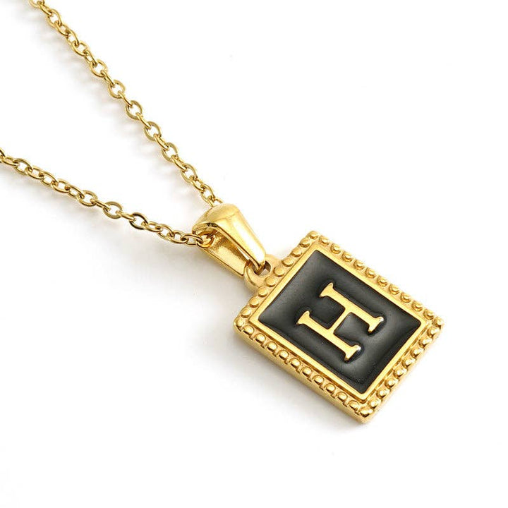 Black Initials 18K Gold Plated Pendant Necklace