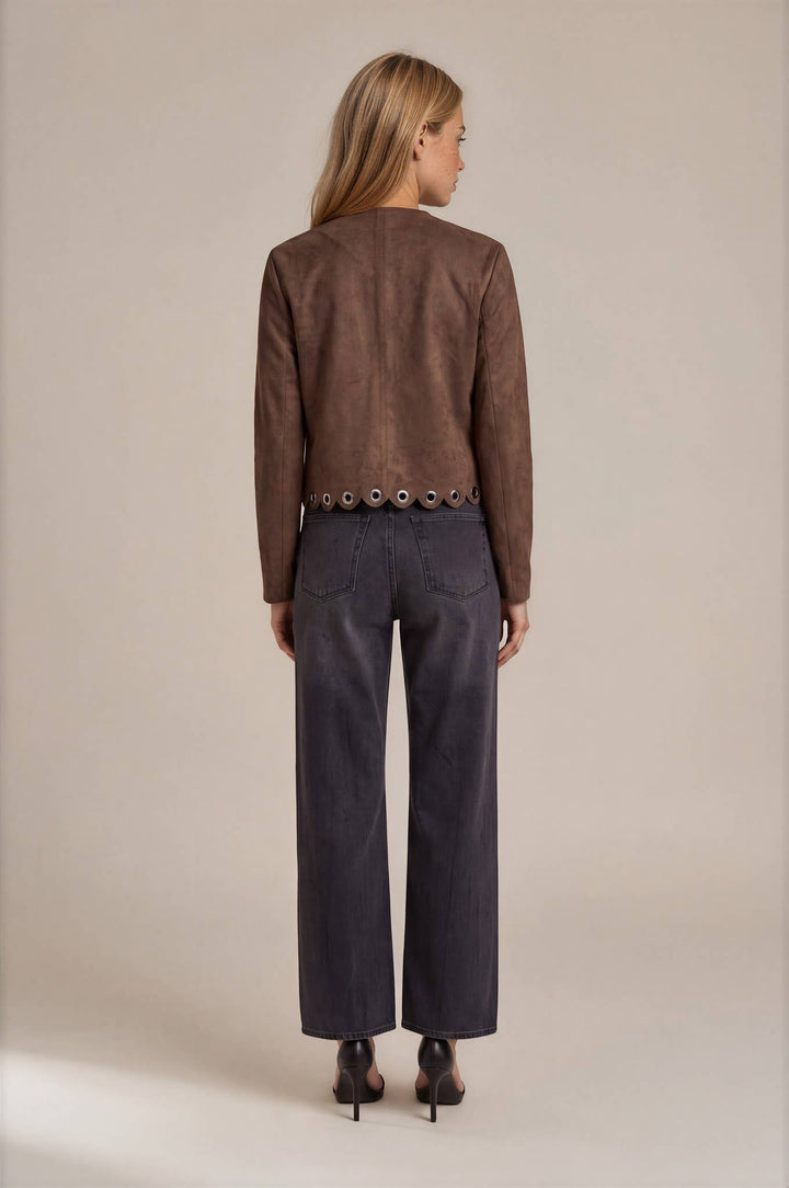 Chocolate Eyelet Detailed Suede Jacket
