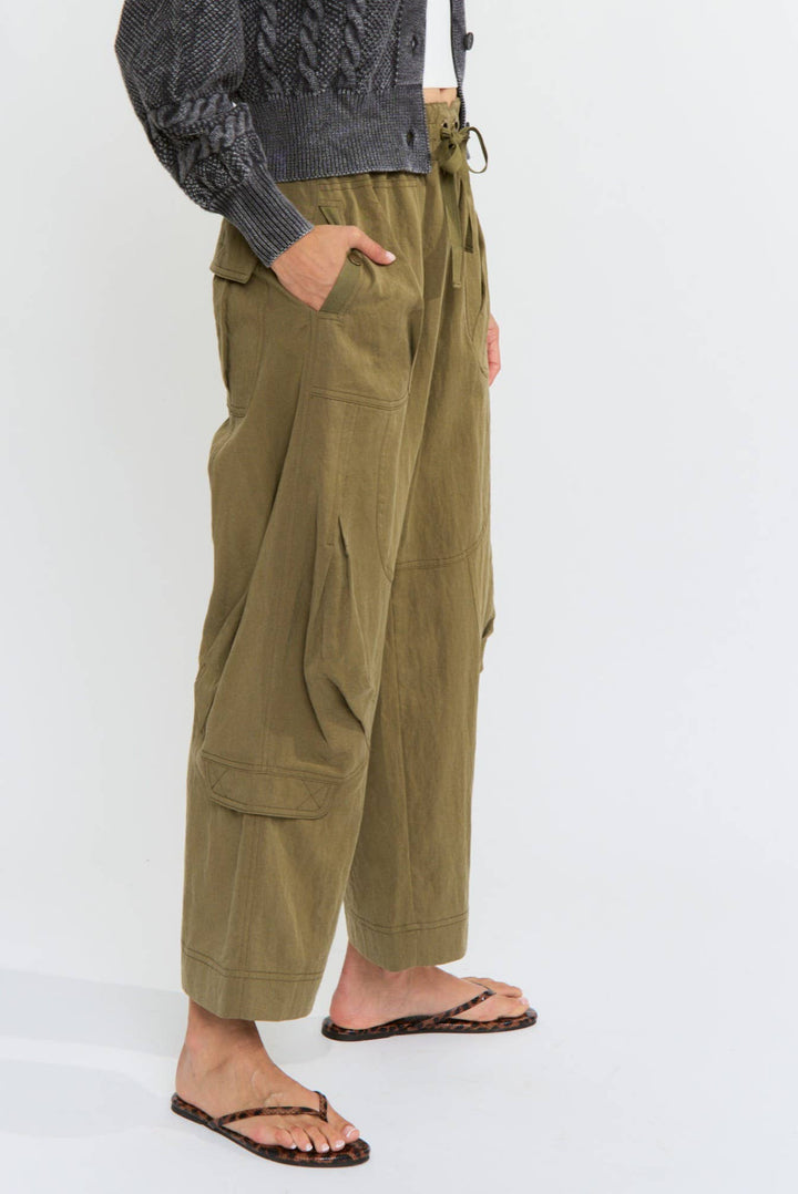 Wide-Leg Olive Cargo Pants