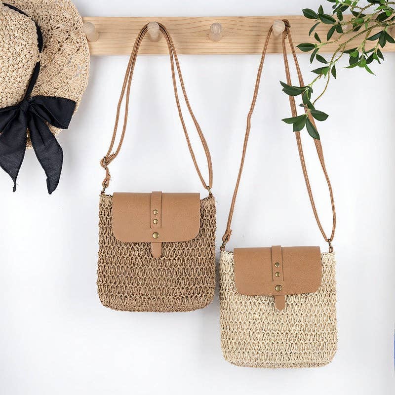 Patchwork Straw Crossbody Bag