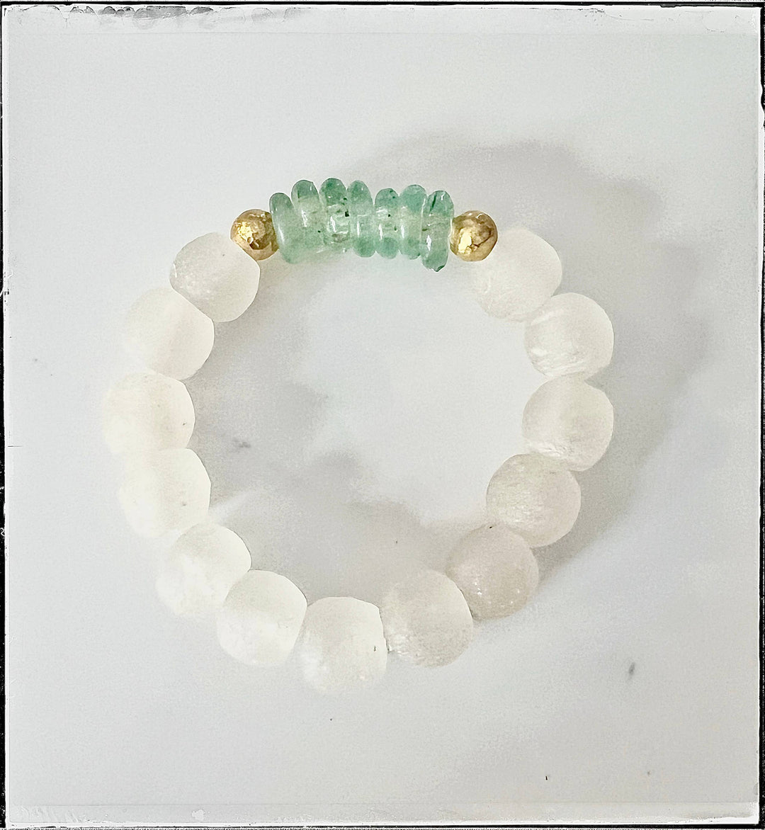 Recycled Glass &amp; Rondelle Bead Stretch Bracelet Stacking