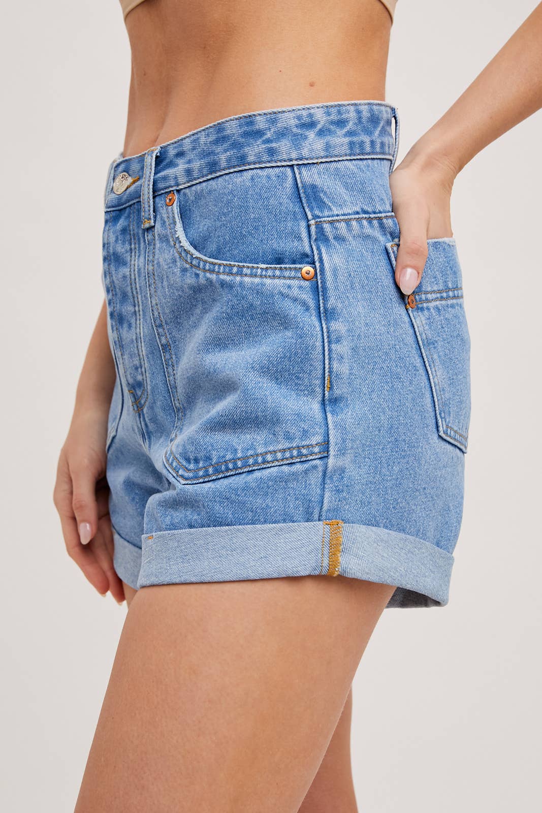 High Waisted Rolled Hem Denim Shorts-SALE PRICE
