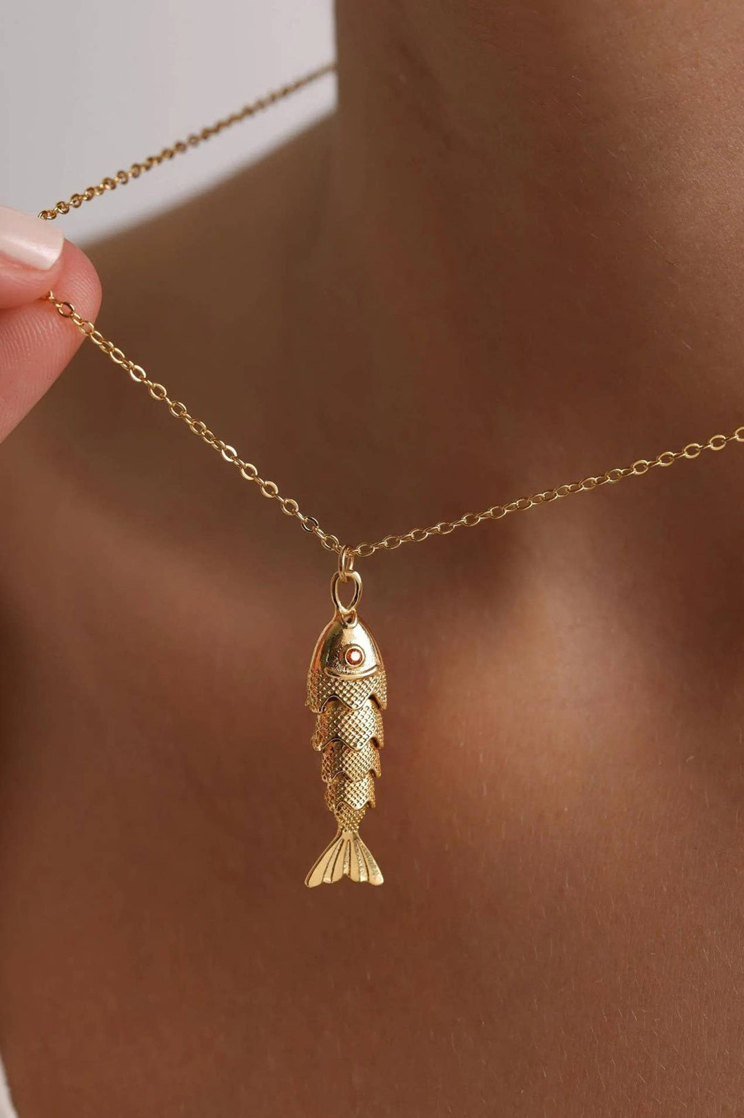 18K Stainless Steel Gold Fish Necklace
