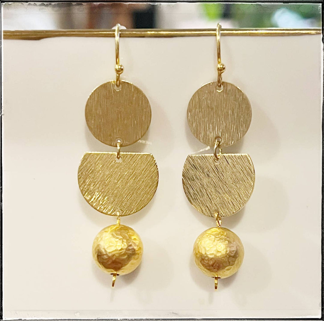 Brass Cut Out Circle Connector Dangle Statement Earring Gold