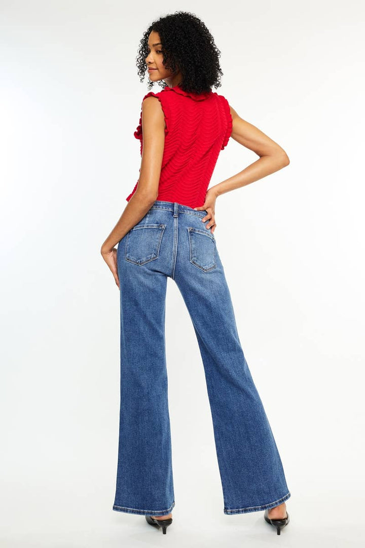 Petite Mid Rise Wide Flare Jeans KanCan