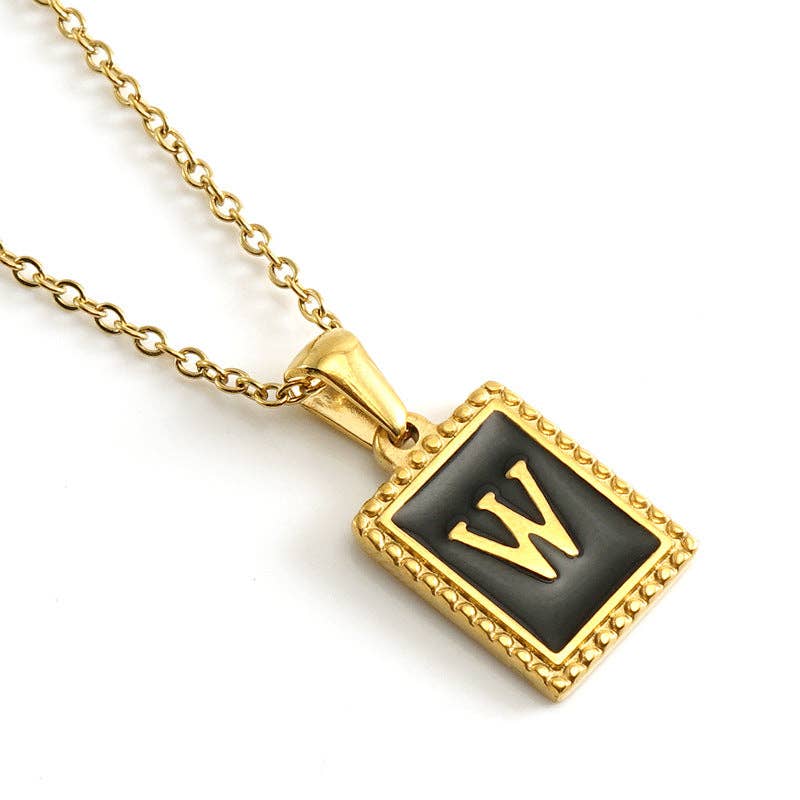 Black Initials 18K Gold Plated Pendant Necklace