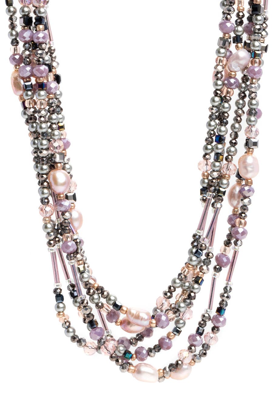 Amethyst Dreams Glass Beaded Crystal Layered Necklace