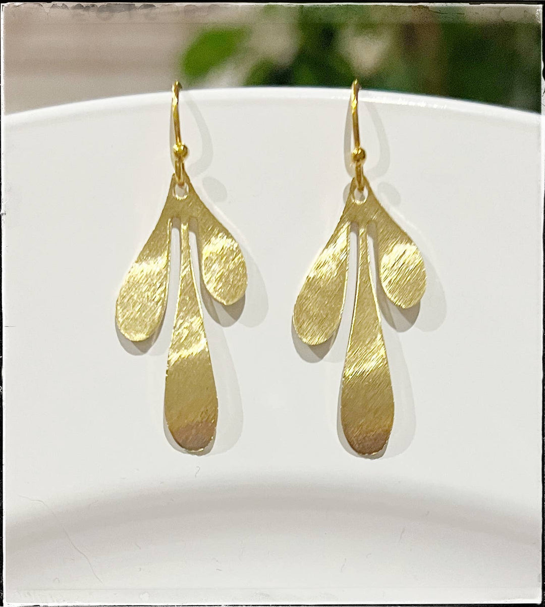Brass Flower Laser Cut Out Dangle Statement Earring