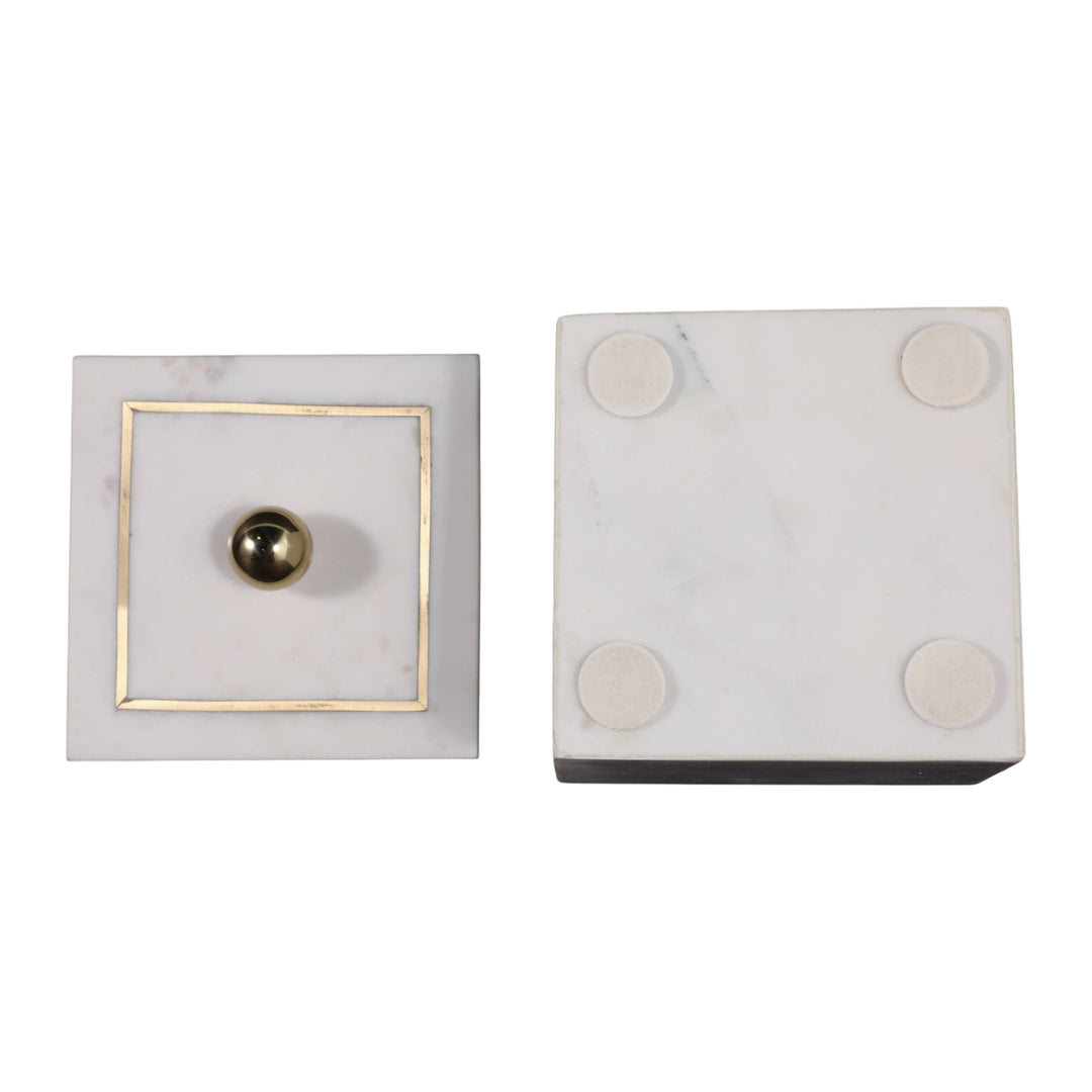 White Marble Modern 5" Storage Box with Removable Lid