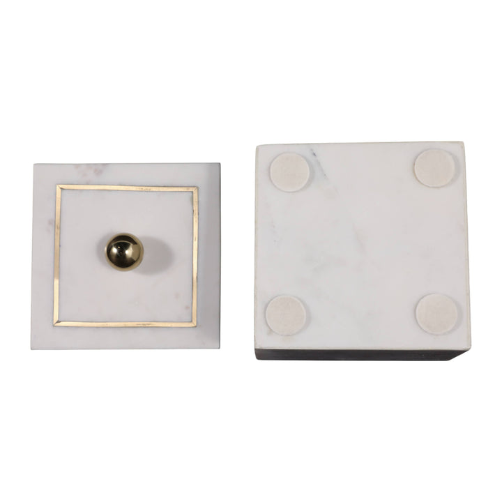 White Marble Modern 5" Storage Box with Removable Lid