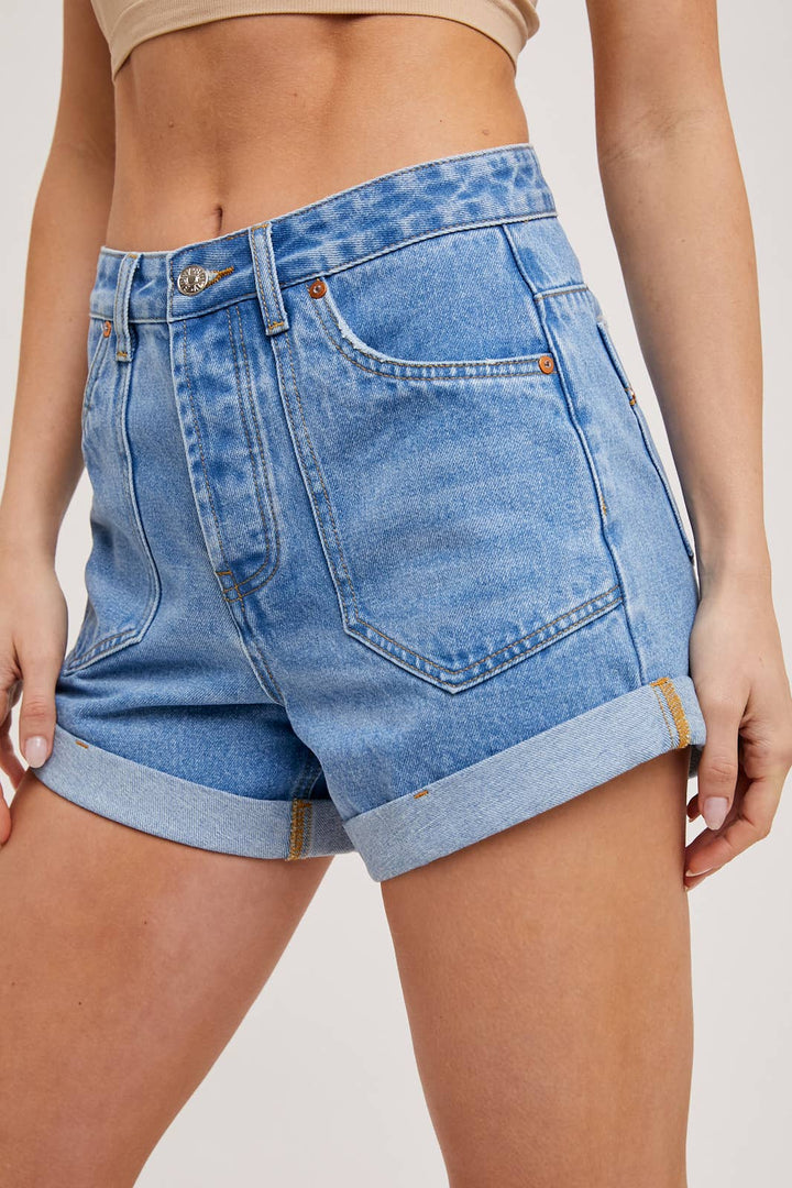 High Waisted Rolled Hem Denim Shorts-SALE PRICE