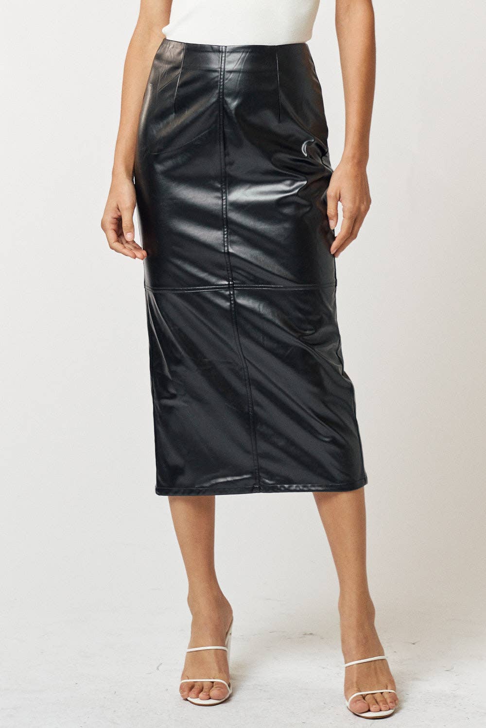 Black Leather Midi SKirt 