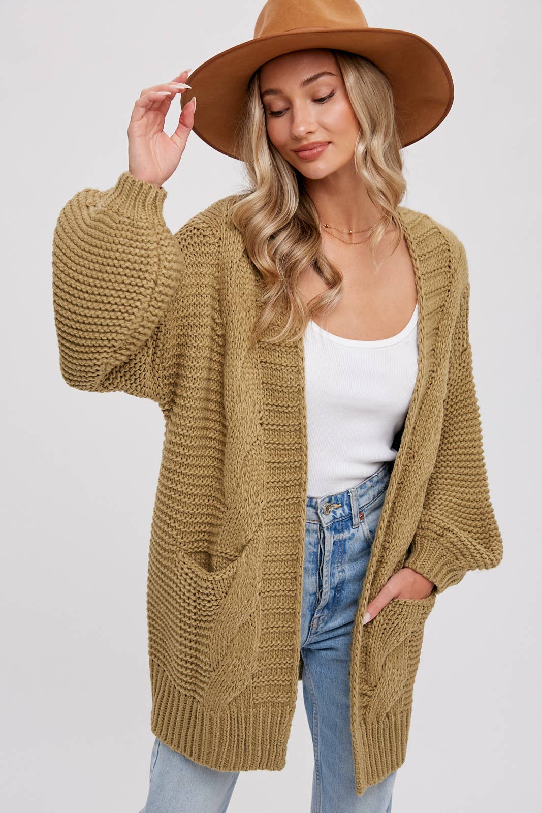 Chunky Cable knit Cardigan-Chocolate