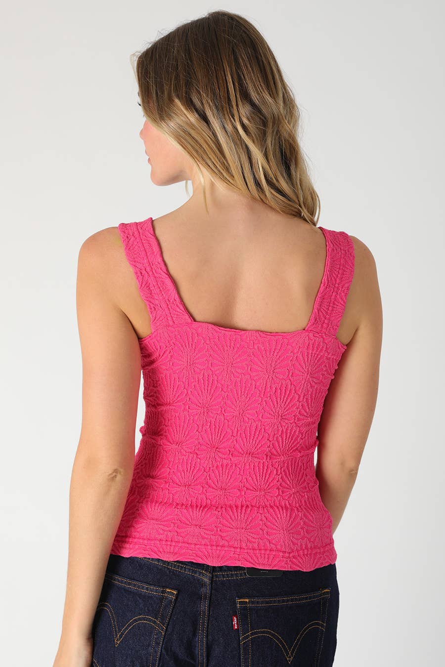 White Lace Textured Square Tank Top