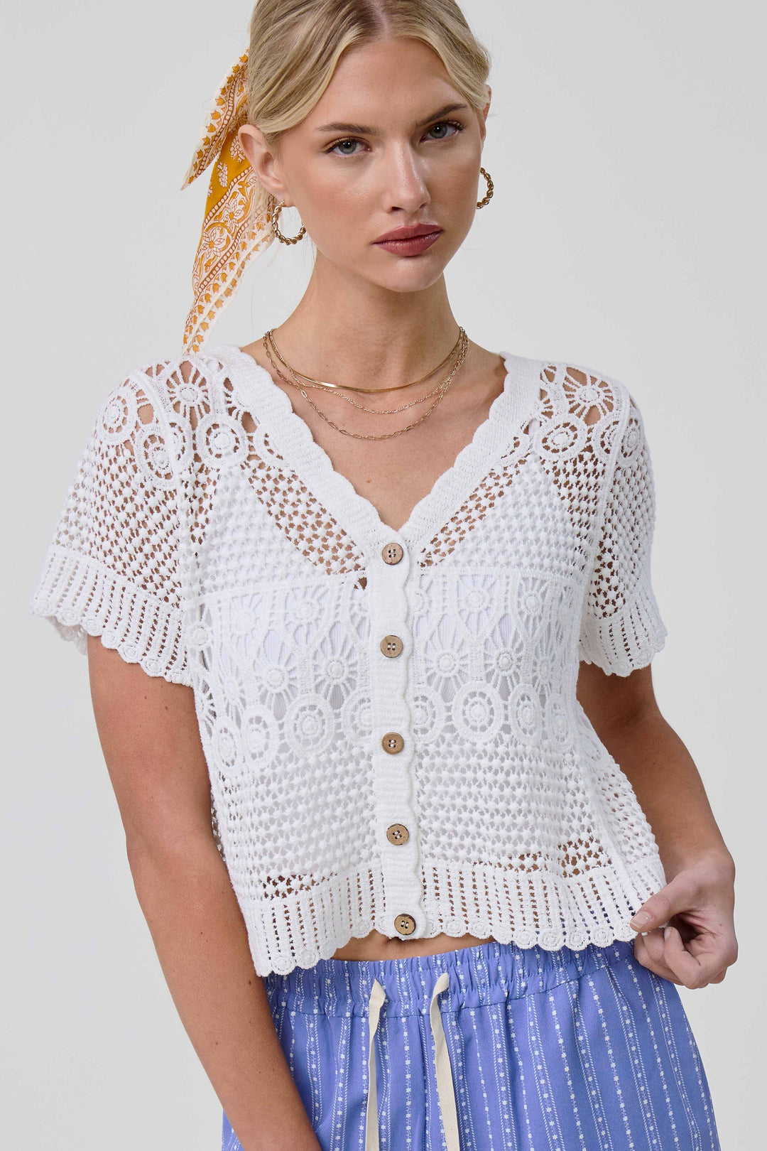 Crochet Scallop Edge Button Down Cardigan