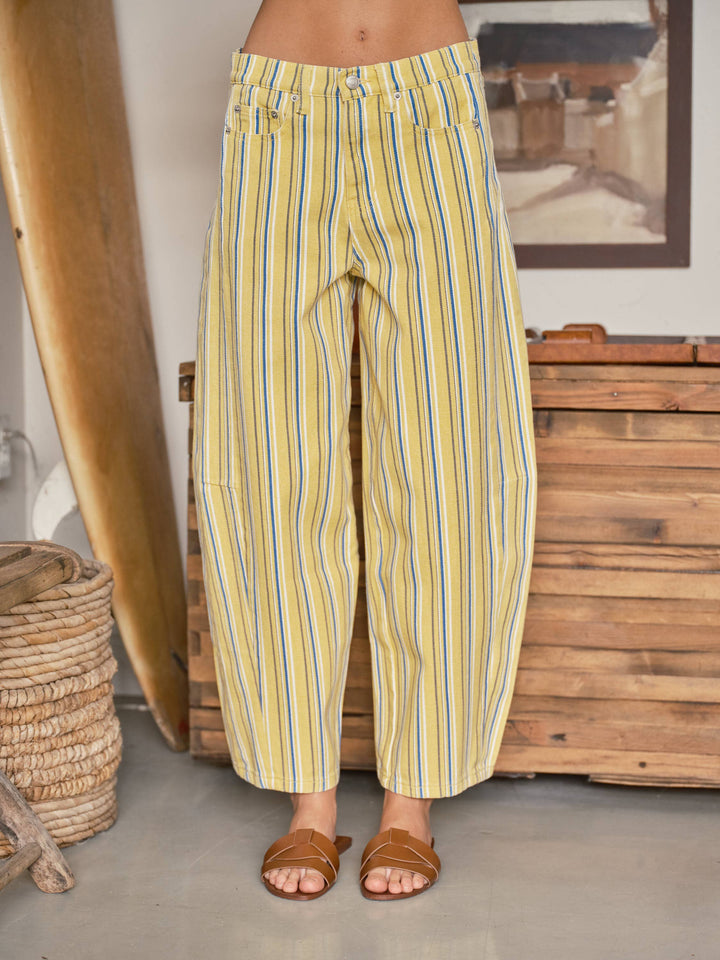 Yellow Blue Stripe Barrel Pants