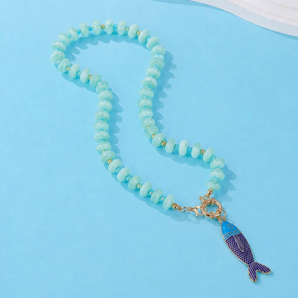 Orange Bead Necklace with Fish Charm