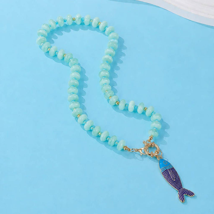 Orange Bead Necklace with Fish Charm