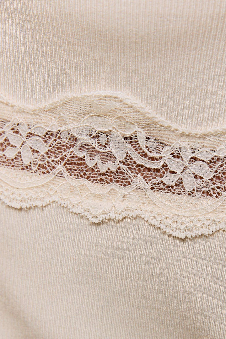 Lace trim Button Down Rib Top