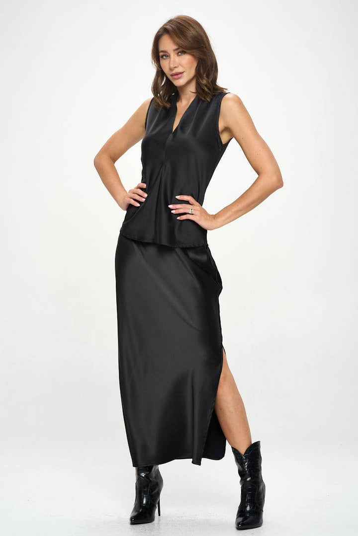 Silky Satin V Neck Sleeveless Top