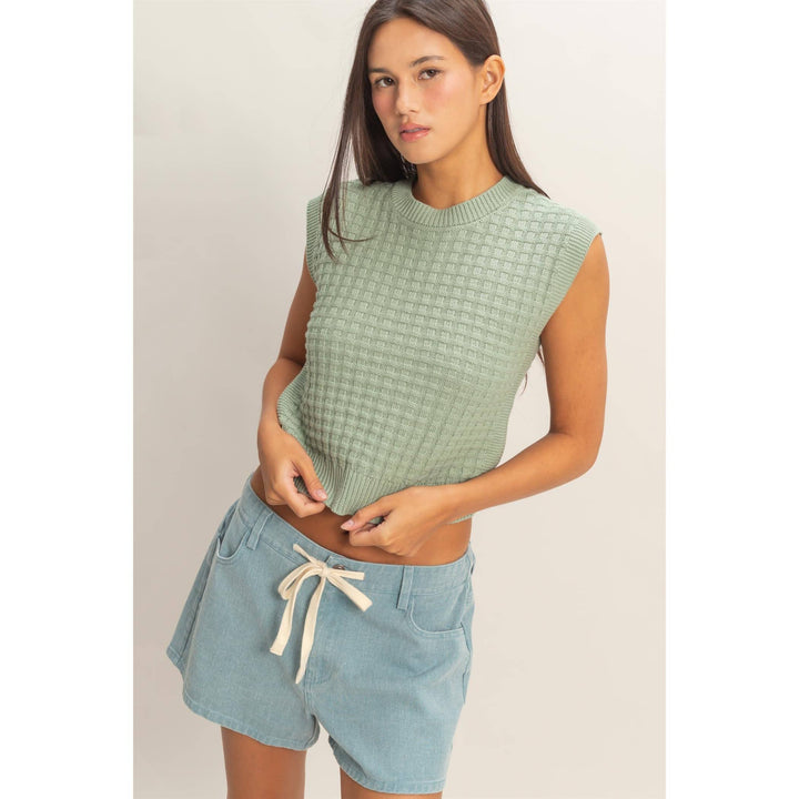 Red Textured Sleeveless Knit Top