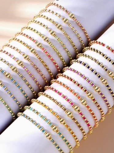 Boho Colored Bracelet with beads/gold ball