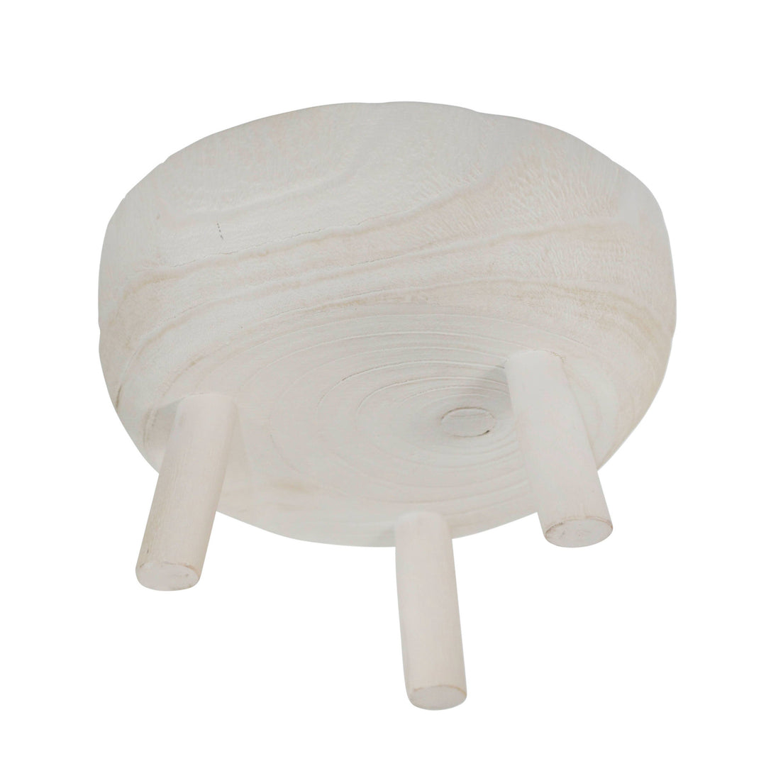 Decorative Bowl - White Wood Rustic with Tripod Legs