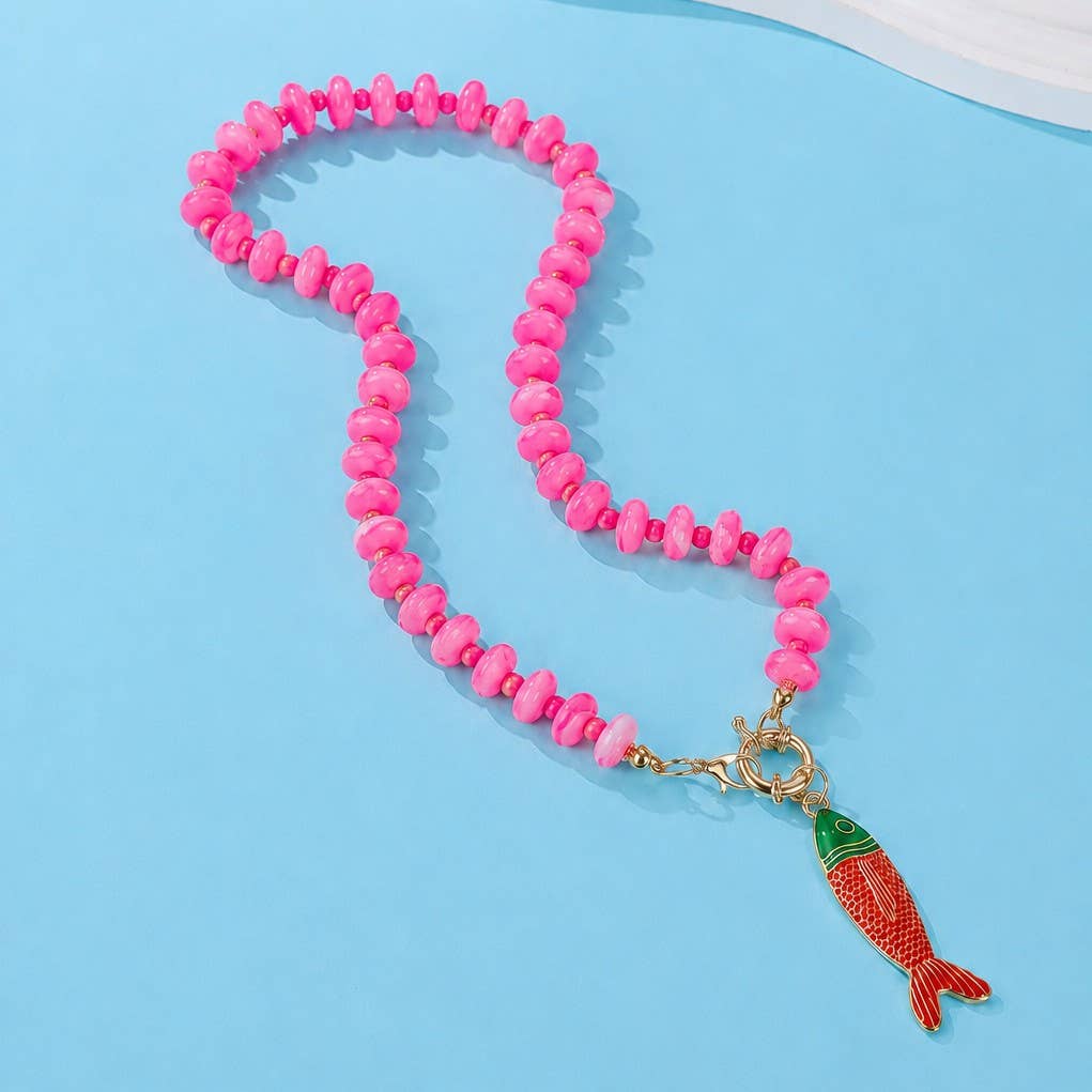 Orange Bead Necklace with Fish Charm