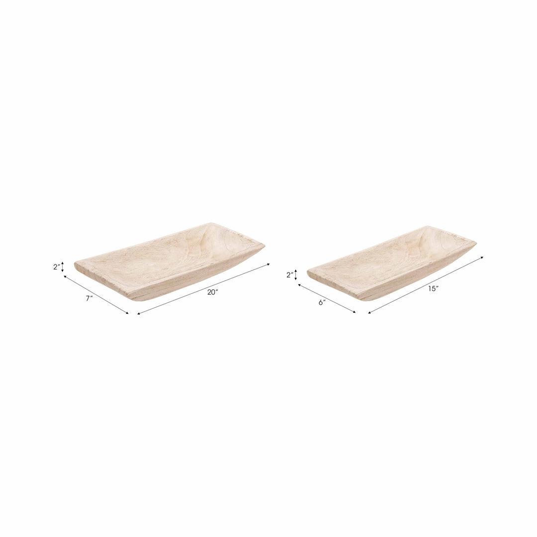 White Wooden Rectangular Coastal Trays (Set of 2)