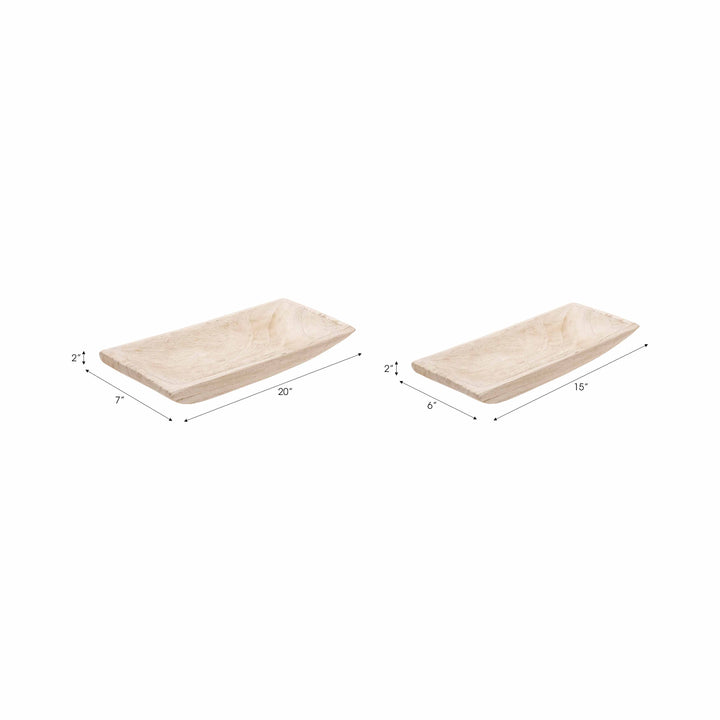 White Wooden Rectangular Coastal Trays (Set of 2)