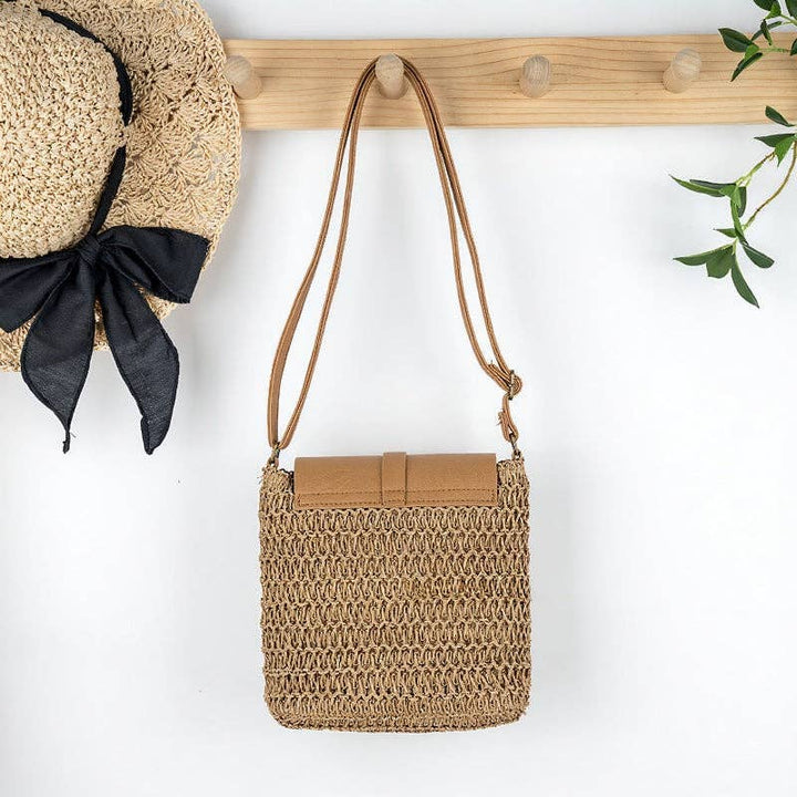 Patchwork Straw Crossbody Bag
