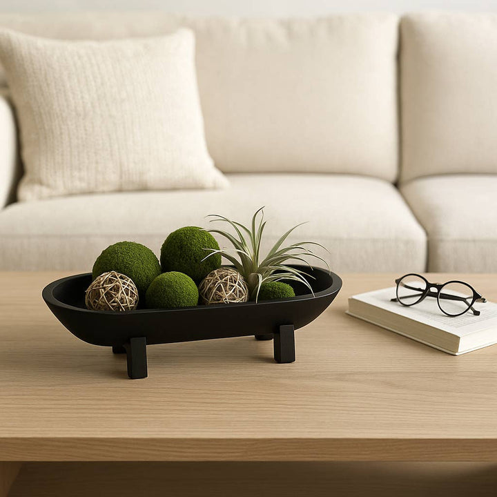 Black Wood Footed Oval Design Bowl
