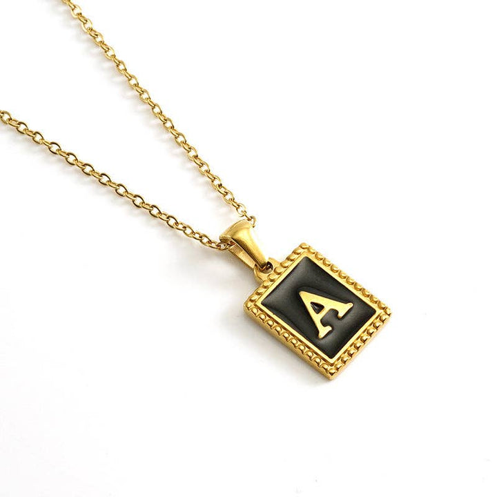 Black Initials 18K Gold Plated Pendant Necklace
