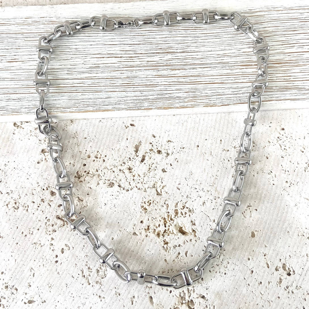 Equestrian linked chain layering crystal necklaces 