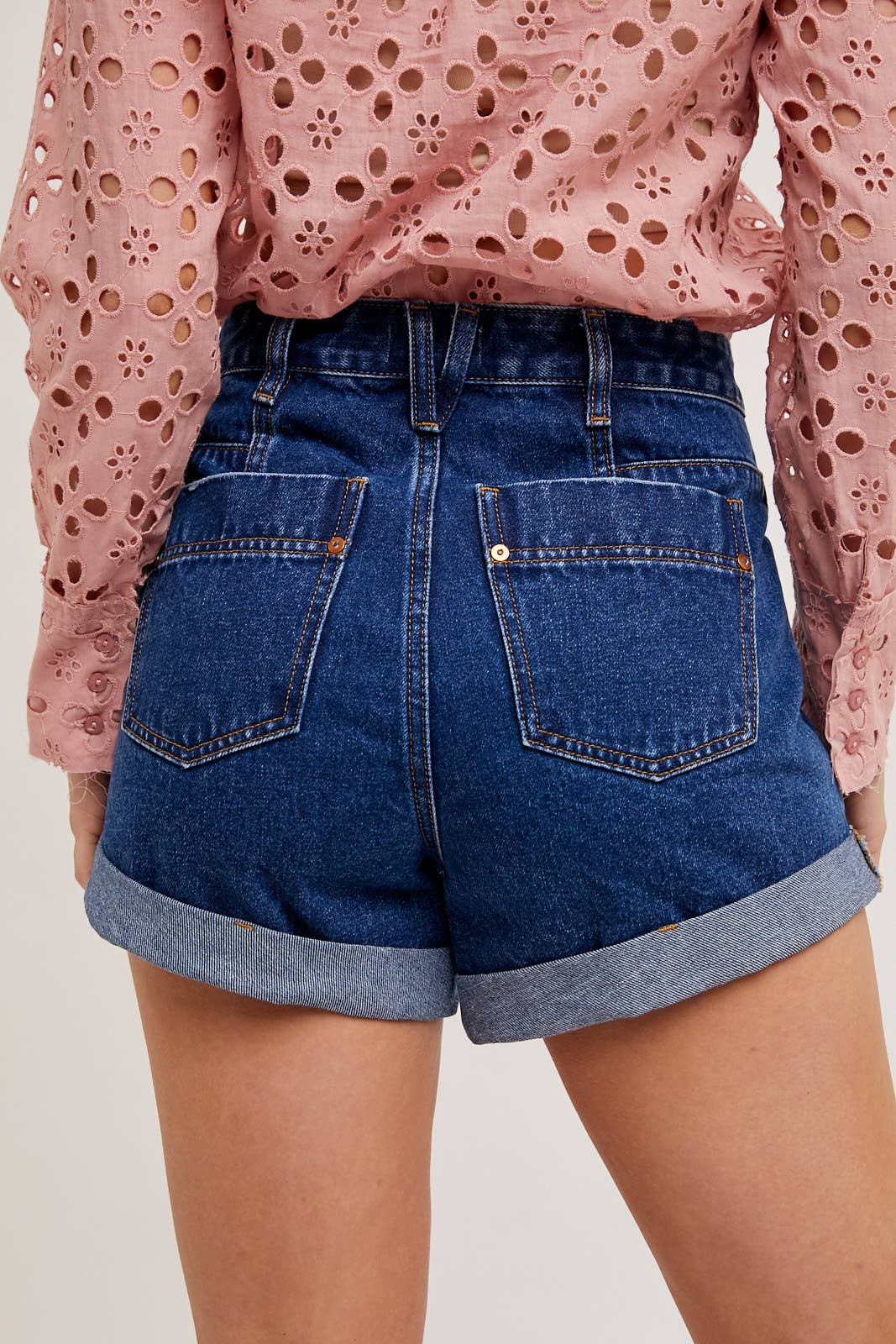High Waisted Rolled Hem Denim Shorts-SALE PRICE