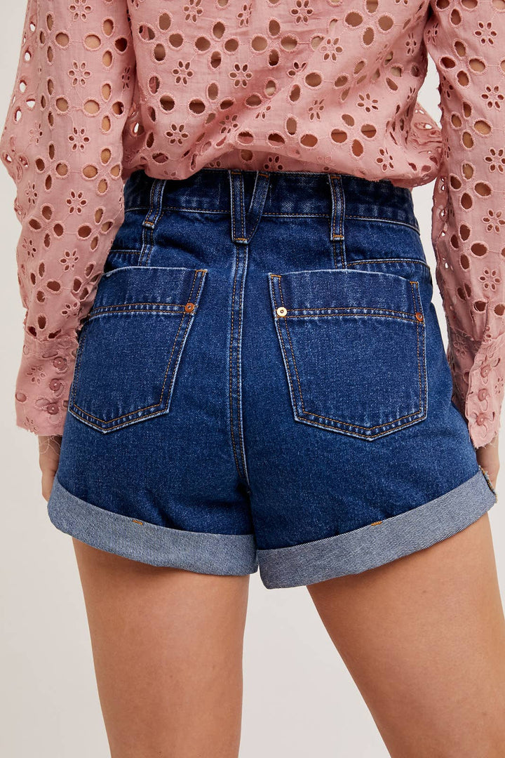 High Waisted Rolled Hem Denim Shorts-SALE PRICE