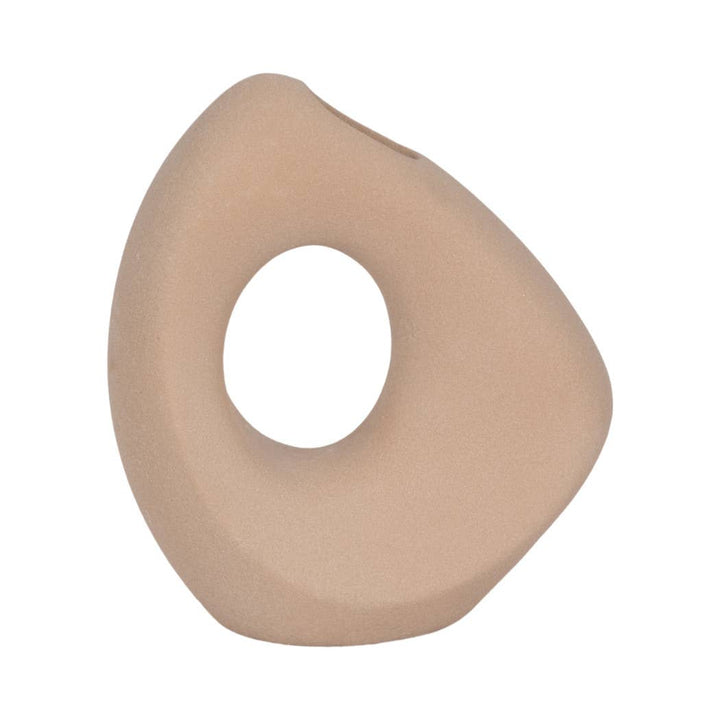 Tan 8 in. Ceramic Lopsided Open Cut-Out Vase Sand Texture