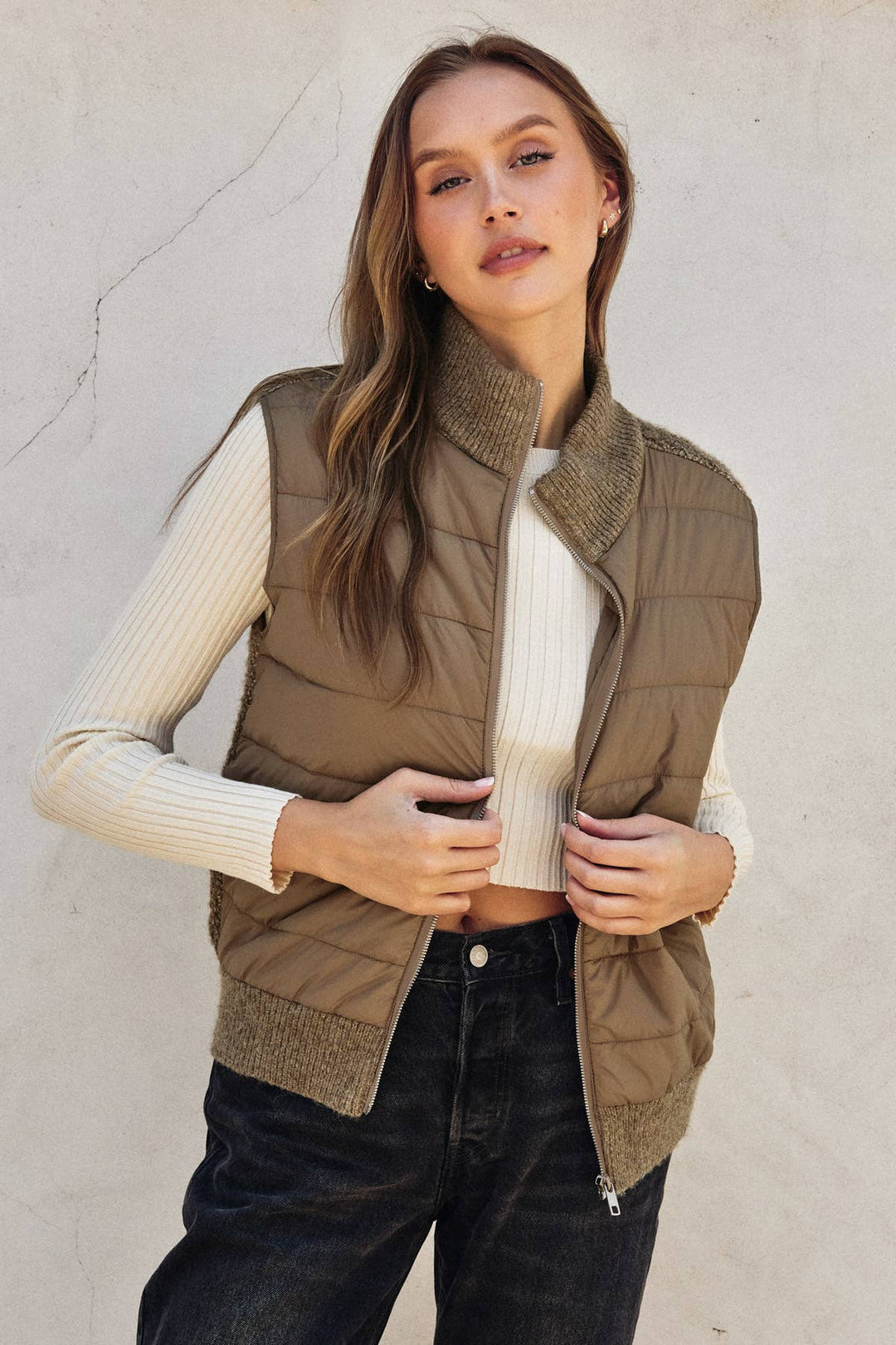 Sherpa and Puff Contrast Vest