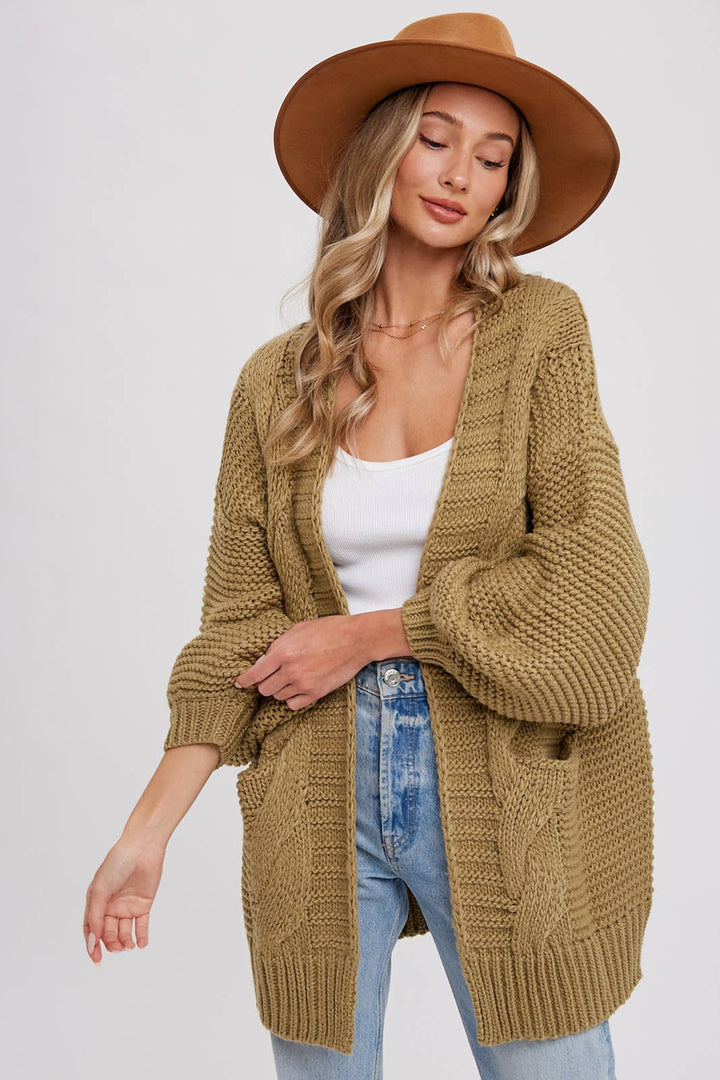 Chunky Cable knit Cardigan-Chocolate