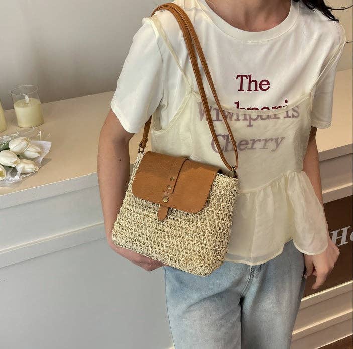 Patchwork Straw Crossbody Bag