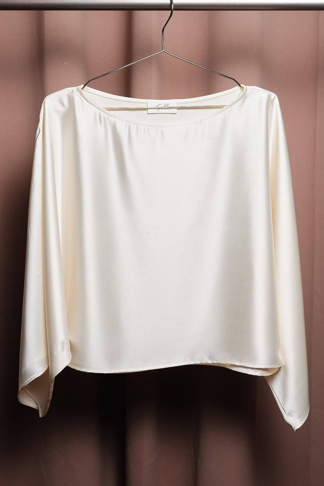 Ivory Satin Boat Neck 3/4 Sleeve Dolman Poncho Top