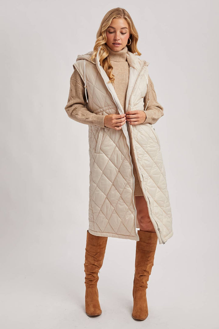 Quilt Puffer Long Hooded Vest