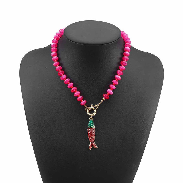 Orange Bead Necklace with Fish Charm