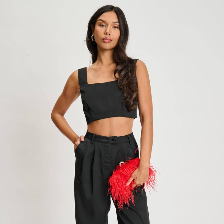 Suede Leather Bag with Feathers