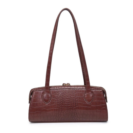 Essential Croc Print Shoulder Bag- Chocolate