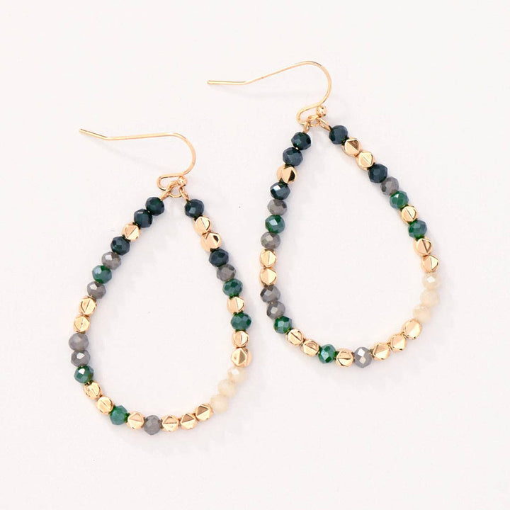 Green &amp; Gray Crystal Beaded Teardrop Earrings